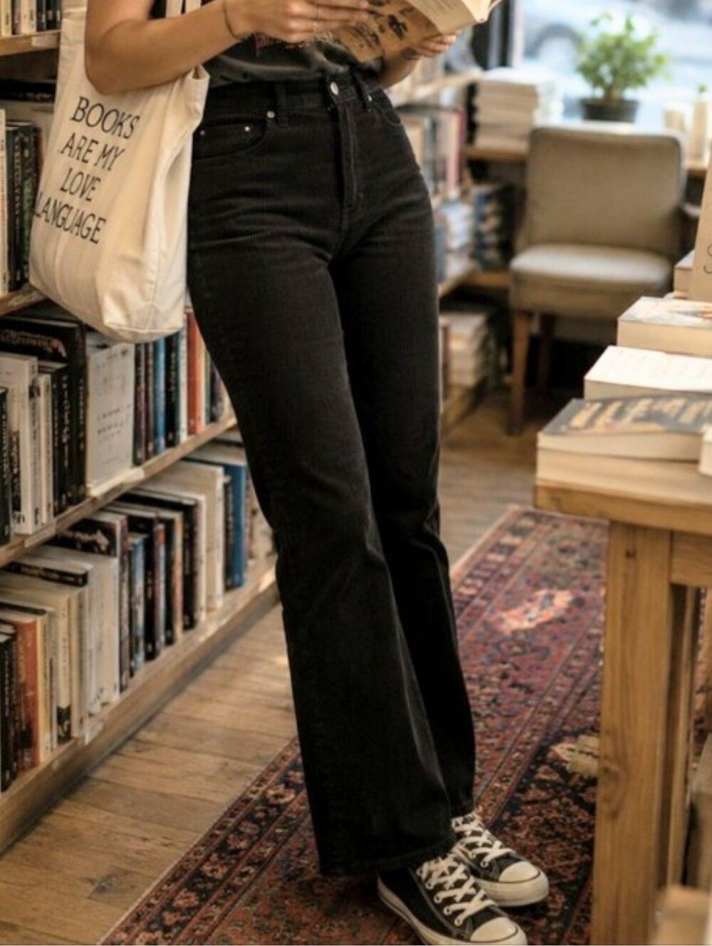 Talbots 8 Black Ribbed Corduroy Stretch Straight Pants "Heritage" Slacks Mid Ris